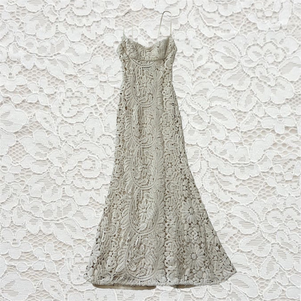 cream crochet full length maxi dress